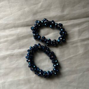 2 Piece Set Vintage Royal Blue Crystal Toggle Beaded
Bracelets, Silver Accents